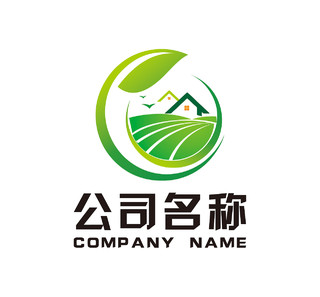 农业logo圆形logo绿色logo房子农田logo